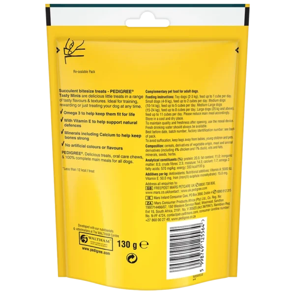 PEDIGREE® TASTY MINIS Cubes Adult Dog Treat 130gm-Petsbuddy