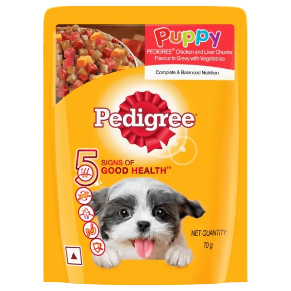 PEDIGREE® Puppy Wet Dog Food, Chicken and Liver Chunks Flavor with Vegetables in Gravy Pouch 70gm