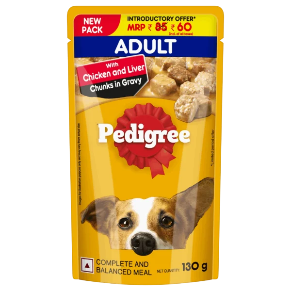 PEDIGREE® Chicken & Liver Chunks in Gravy for Adult Dogs 130 gm-Petsbuddy