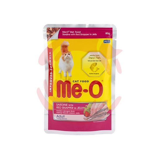 Me-O Wet Cat Food – Sardine with Red Snapper in Jelly (80g x 12 Pouches)-Petsbuddy
