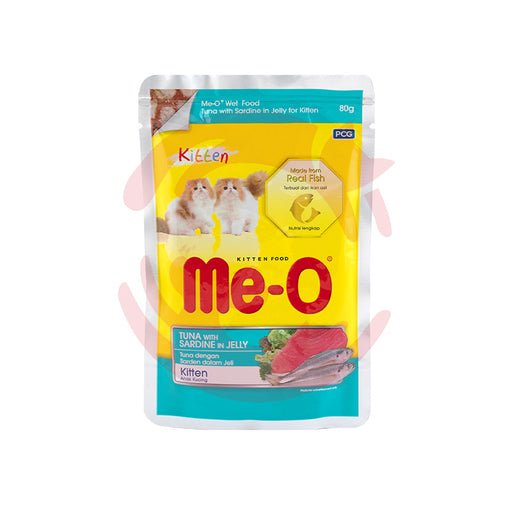 Me-O Wet Cat Food for Kittens – Tuna with Sardine in Jelly (80g x 12 Pouches)-Petsbuddy