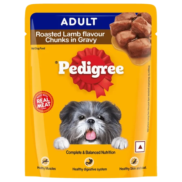 PEDIGREE® Adult Wet Dog Food, Roasted Lamb Flavour Chunks in Gravy Pouch-Petsbuddy