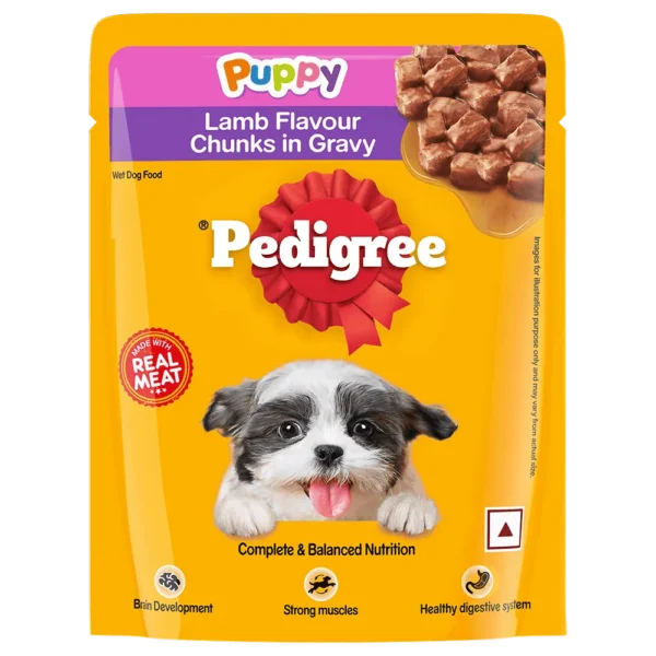 PEDIGREE® Puppy Wet Dog Food, Lamb Flavour Chunks in Gravy Pouch-Petsbuddy